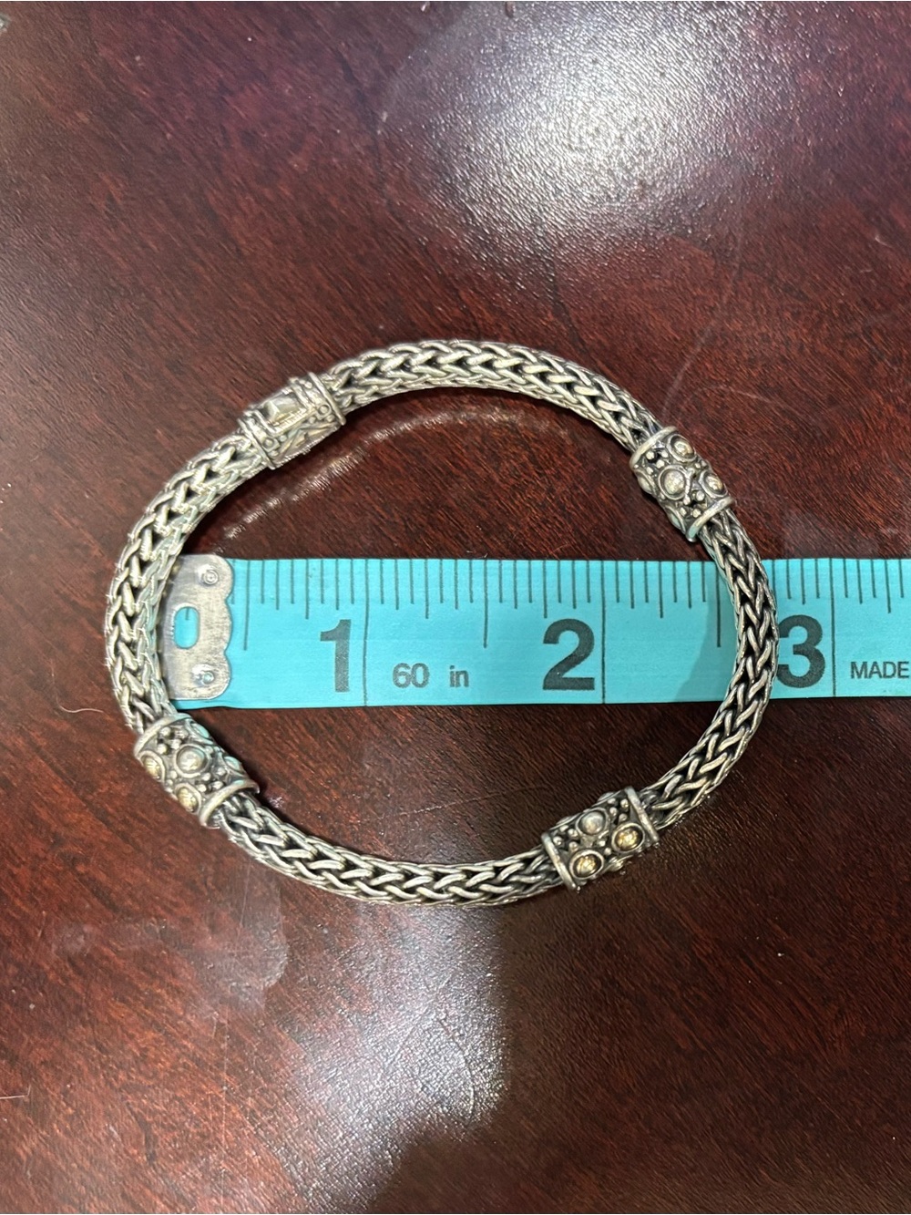 John Hardy Silver and Gold Braided Station Bracelet with Decorative Beads - Picture 5 of 10